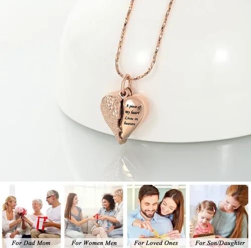 Vista 3 de Imrsanl Collar con dije de urna de cremación en forma de corazón para cenizas humanas Un pedazo de mi corazón vive en el cielo