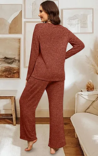 Vista 4 de WIHOLL Conjuntos de dos piezas para mujer, conjunto de descanso acogedor suéter con bolsillos