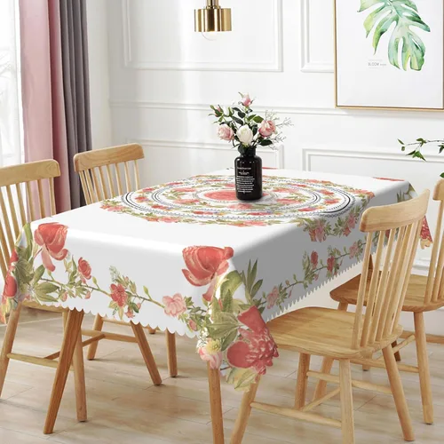 Vista 36 de Mantel rectangular floral de 52 x 70 pulgadas, color blanco y negro, estampado floral, a prueba de derrames y aceite, para cocina, comedor