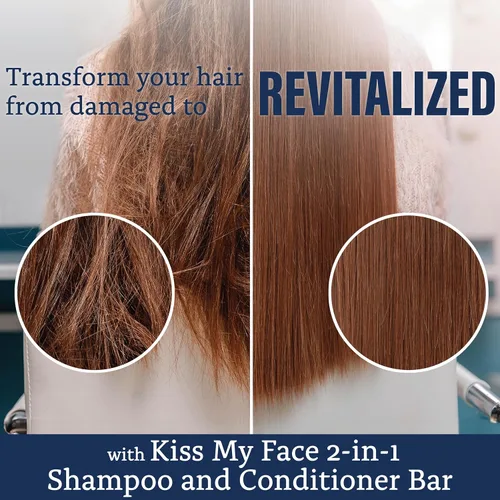 Vista 2 de Kiss My Face Barra de champú y acondicionador 2 en 1, hidratante, calmante, suaviza para todo tipo de cabello, sin aceite de palma, libre