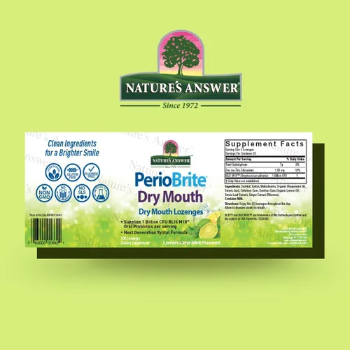 Vista 2 de Nature's Answer Periobrite Dry Mouth 100 pastillas sin alcohol Refresca el aliento Elimina la placa Reduce la inflamación de las encías