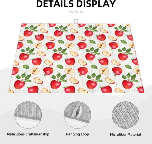 Vista 3 de Apple Orchard - Tapete de secado de platos de grano de madera de 18 x 24 pulgadas para encimera de cocina, almohadilla absorbente de microfibra