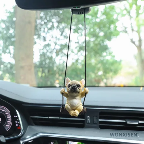 Vista 2 de Adorno de coche Bulldog Francés – Espejo colgante para el interior del coche
