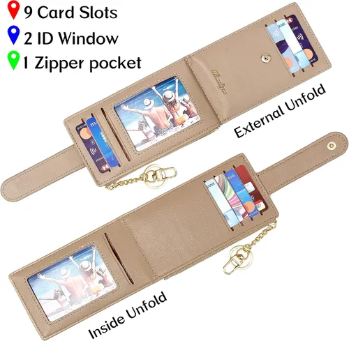 Vista 4 de Badiya Tarjetero para mujeres con RFID, carteras delgadas, plegables, tarjetero multifuncional, monedero