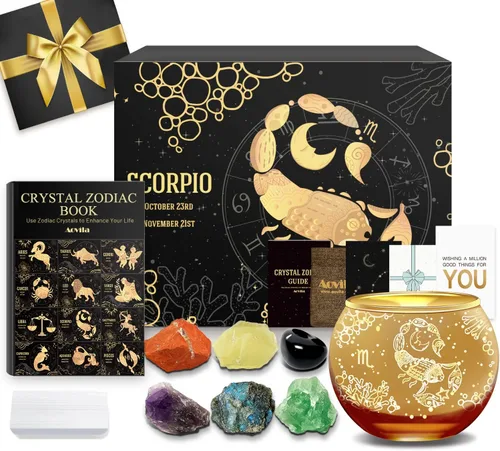 Vista 11 de Conjunto de regalo de cristales de Acuario, signos del zodiaco, piedras de nacimiento de cristales curativos con caja de horóscopo, cristales