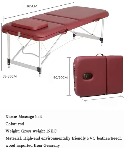 Vista 4 de Portable 3-Fold Massage Table, Height Adjustable Aluminum Spa Bed, 73 Inches, with Carrying Case, Comfortable PU Leather