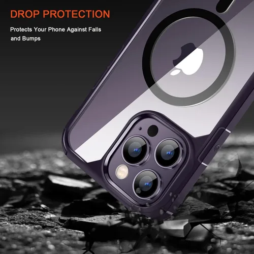 Vista 3 de TENDLIN Funda magnética compatible con iPhone 14 Pro [compatible con MagSafe] funda protectora suave transparente de parte trasera dura (morado)
