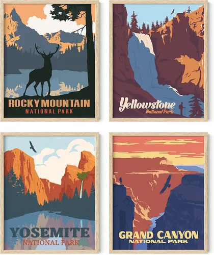 Vista 17 de HAUS AND HUES Pósteres vintage del parque nacional, juego de 6 impresiones artísticas de parques nacionales, arte de pared de naturaleza y juego