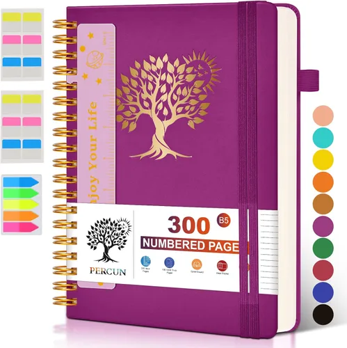Vista 22 de Cuaderno grande en espiral para mujeres y hombres, 300 páginas rayadas numeradas, con rayas universitarias, cuaderno encuadernado en espiral de tapa