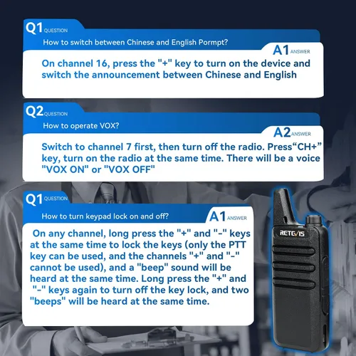 Vista 8 de Retevis RT22 Walkie Talkies Mini, radio bidireccional recargable de largo alcance, radio de 2 vías pequeña, VOX portátil, para negocios, negocios