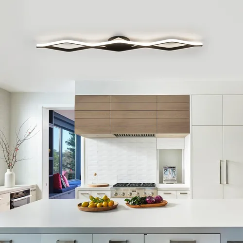Vista 2 de Qcyuui Luces LED de Techo Regulables 46.4'' Accesorios de Iluminación para Cocina de Techo Negro Empotrado con Control Remoto Luz de Techo Lineal