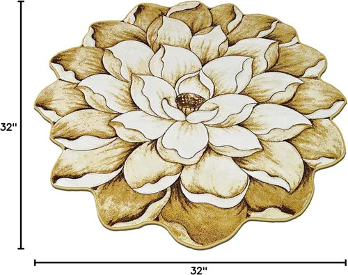 Vista 2 de Alfombra redonda de 2 pies con forma de flor, bonita alfombra de felpa con forma de flor, para dormitorio, suelo, sala de estar, alfombra 301 beige