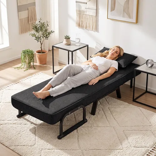 Vista 4 de MAT EXPERT Silla convertible con almohada, silla plegable moderna 4 en 1 con respaldo ajustable de 6 niveles, sofá cama individual cómodo para sala