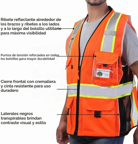 Vista 4 de Neopelta Chaleco de seguridad reflectante resistente hecho con cinta 3M Naranja