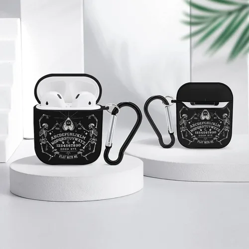 Vista 4 de Funda de esqueleto vintage con diseño mágico Ouija negro compatible con Airpods 1 y 2 con llavero para auriculares, unisex, a prueba de golpes