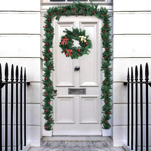Vista 4 de Outroad Guirnalda de Navidad de 9 pies - Corona Trenzada de Vegetación Suave Hiedra Artificial Sin Luz Guirnalda Verde, para Decoraciones de Fiestas