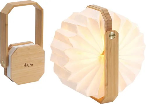 Vista 6 de Lámpara portátil de bambú - Linterna japonesa plegable con carga USB, pantalla de papel de fibra resistente a rasgaduras e impermeable, luz de viaje