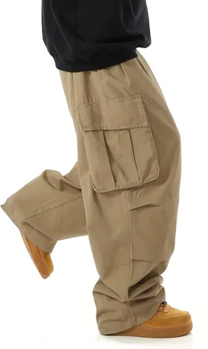 Vista 4 de OYOANGLE Pantalones de senderismo con cordón elástico en la cintura y bolsillos con solapa para hombre