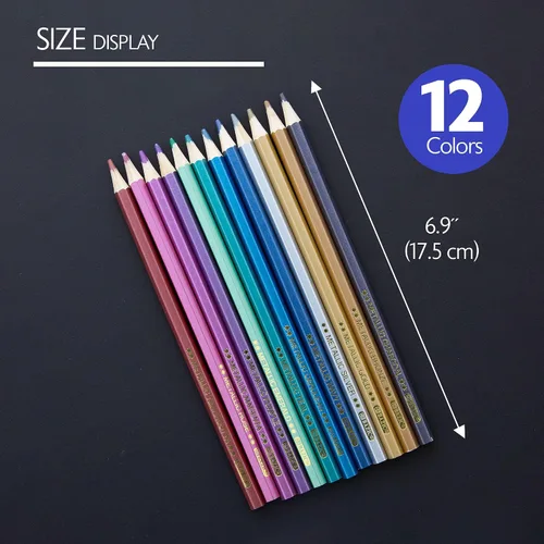 Vista 2 de BAZIC Products Lápices de colores metálicos, 12 tonos brillantes, juego de lápices preafilados para dibujar y colorear, suministros de arte
