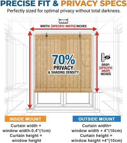 Vista 7 de HIAPES Persianas de bambú para ventana interior, persianas de bambú para ventanas interiores, tamaño personalizado, persianas enrollables fáciles