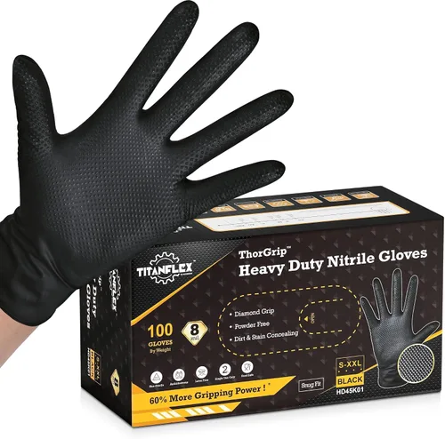 Vista 10 de TitanFlex Heavy Duty Black Industrial Nitrile Gloves with Raised Diamond Texture, Latex Free 8mil