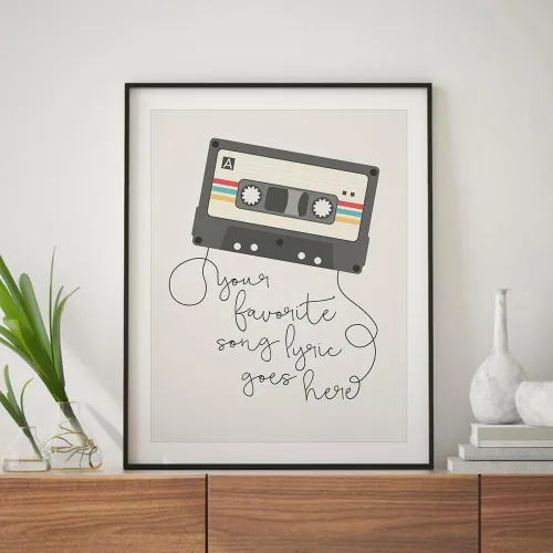 Vista 5 de Custom 80s Song Lyrics Wall Art, Retro Music Quote Cassette Tape Poster 11x14" Unframed Print