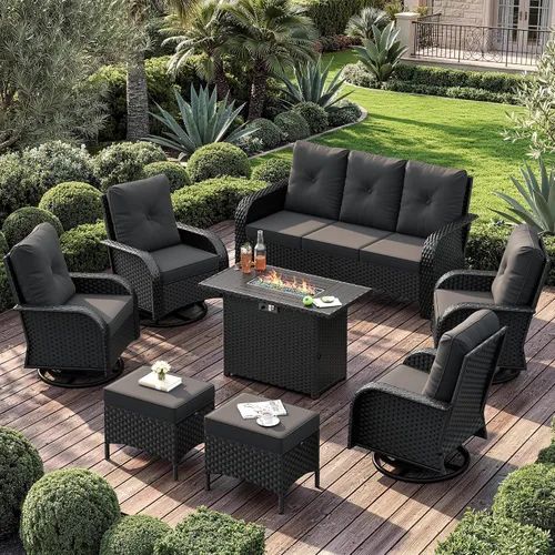 Vista 15 de UDPATIO Juego de muebles de patio con respaldo alto, 7 asientos, 2 sillas Beige