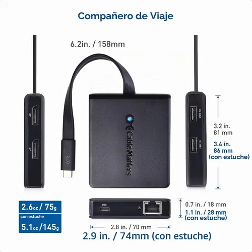 Vista 7 de Cable Matters Concentrador USB C de monitor doble, DisplayPort 4K dual