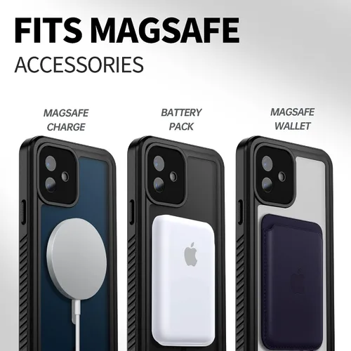Vista 8 de BEASTEK Funda impermeable para iPhone 12, serie FSN IP68 magnética a prueba de golpes con protector de pantalla integrado y funda protectora Negro