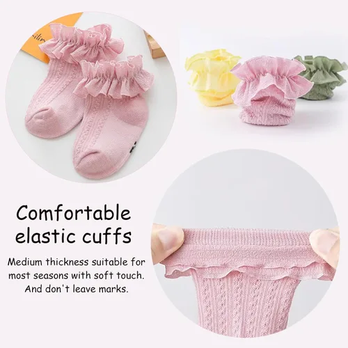 Vista 5 de AQOKKA Flower Baby Girls Socks with Non-Slip Grips Cute Cotton Princess Low Newborn Baby Socks for Girls Toddler 0-12 Months