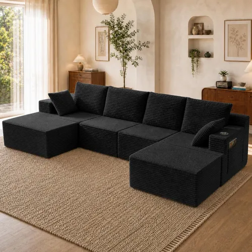 Vista 43 de Sofá modular modular en forma de U de 103 pulgadas con 2 otomanas Negro