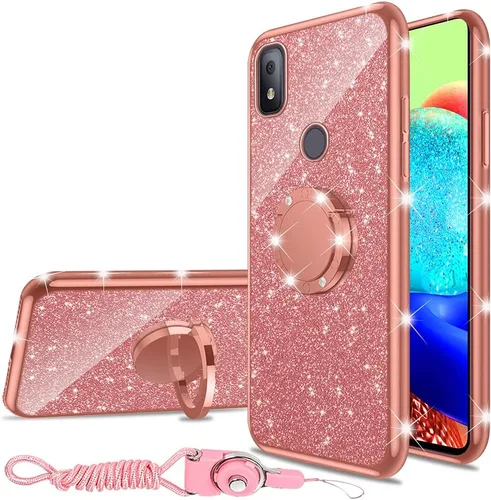 Vista 15 de nancheng Funda de teléfono para TCL A3X (A600DL), funda para Alcatel TCL A3X niñas y mujeres, bonita funda de silicona transparente con purpurina