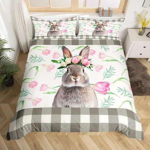 Vista 27 de Erosebridal Juego de funda de edredón de Pascua de conejos, tamaño Color 01