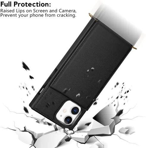 Vista 6 de Vofolen - Funda tipo cartera para iPhone 11 con tarjetero y bloqueo RFID, color negro Crossbody Adjustable Strap Purse Magnetic Clasp Heavy Duty