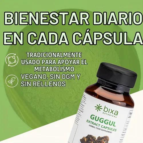 Vista 4 de bixa BOTANICAL, Extracto de Guggul 450mg, Cápsulas Commiphora Mukul, Vegano