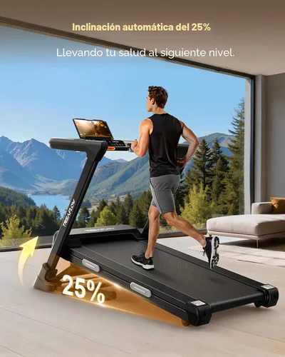 Vista 2 de TREAFLOW Cinta de correr con 0-25% de inclinación automática, 3.5 HP plegable para correr en casa, velocidad máxima de 10.0 MPH, capacidad