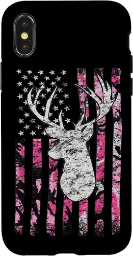 Vista 5 de Pink Camo American Flag Deer Hunter Women's Hunting Case for iPhone 17
