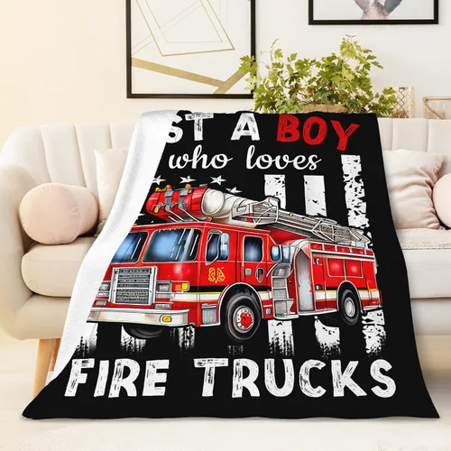 Vista 7 de Manta de Camión de Bomberos para Niños - 30x40 Pulgadas Bonita Manta de Tiro Regalos para Niños Amantes de Camiones - Mantas Negras Suaves