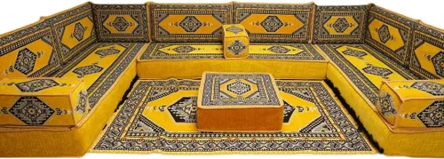 Vista 121 de arabicsofa Sofá en forma de U de estilo árabe para el suelo – Juego de Majlis hecho a mano – Sofá de estilo bohemio