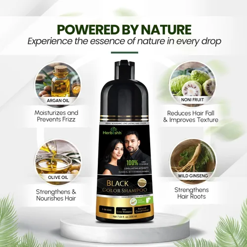 Vista 3 de Herbishh Champú Color Cabello Negro 6.8 fl oz+ Aceite Cabello 1 fl oz+ Aceite de argán y negro