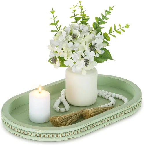 Vista 13 de Hanobe - Bandejas decorativas para mesa de café: Bandeja central ovalada negra de madera para decoración de entrada de casa de campo, bandeja