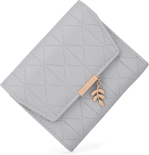 Vista 68 de UTO - Cartera pequeña RFID de piel sintética con dije de hoja, cierre de cremallera y tarjetero.