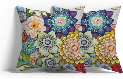 Vista 11 de Fundas de almohada con patrón bohemio de doble cara, fundas de almohada retro con diseño floral de mandala hippie, decoración retro, fundas