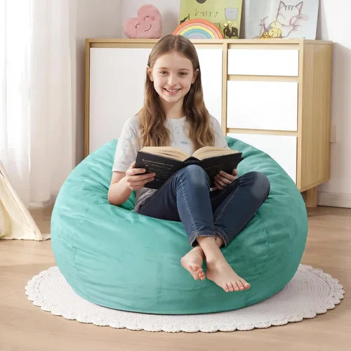 Vista 100 de Homguava Silla de Puf de 3 pies: Pufs de 3' con espuma viscoelástica, sillas de puf grandes y suaves con sofá de terciopelo holandés - Azul