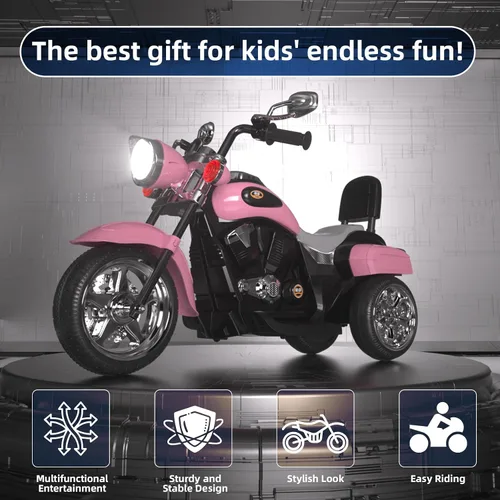 Vista 3 de XJD Motocicleta eléctrica para niños, batería de 6V con claxon y faro, certificada ASTM, juguete de 3 ruedas para montar para niños, motocicleta Rosa