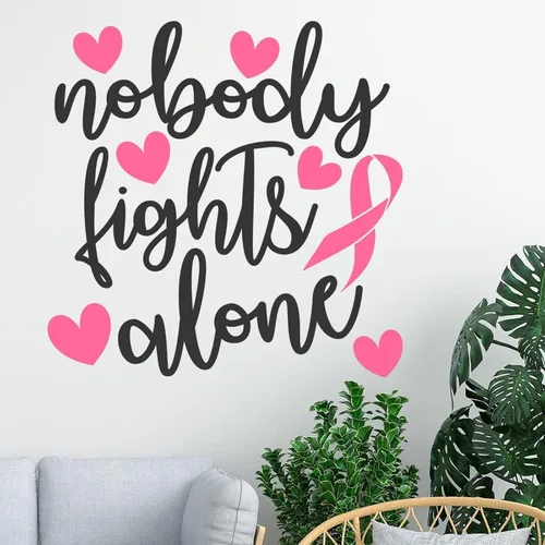 Vista 2 de Calcomanías de pared con diseño de «Nobody Fights Alone» para pared, cinta rosa, arte de pared, calcomanías de pared extraíbles para dormitorio