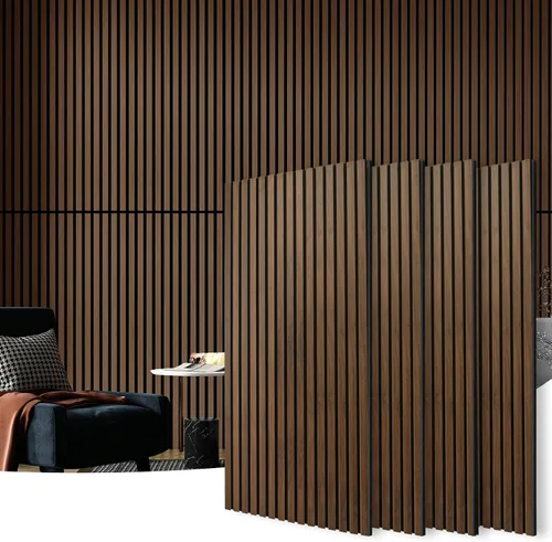 Vista 17 de Art3d 2 paneles acústicos de listones de madera para pared y techo, panel de absorción de sonido acanalado 3D con acabado de madera, roble Noise