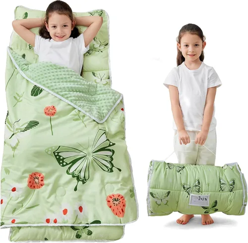 Vista 26 de Lasoftan Tapete para siesta para niños con almohada y manta, tapetes enrollados extra grandes para siestas, bolsas de dormir para niños y niñas