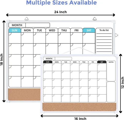 Vista 4 de MaxGear Monthly Calendar Whiteboard for Wall, 16"x12" Dry Erase Cork Board
