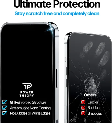 Vista 6 de Power Theory Protector de pantalla para iPhone 14 Pro Max, pantalla de vidrio templado de alta calidad para una máxima protección en tu iPhone 14